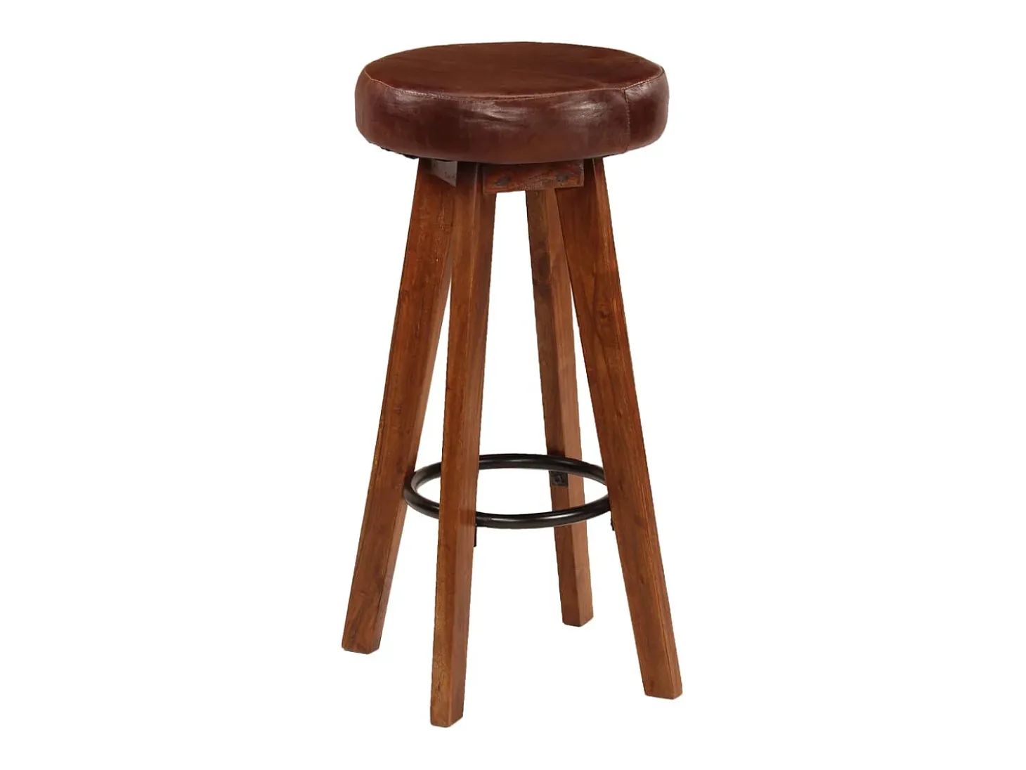 Conjunto de duas banquetas de bar de design exclusivo assento em madeira de acácia couro genuíno 1202112