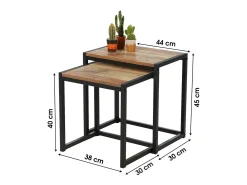 Conjunto de duas mesas auxiliares quadradas estilo rústico 30x38xH40cm e 30x44xH45cm