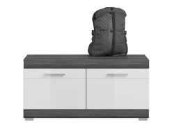 Conjunto de entrada SCOTT cinza escuro e branco lacado com espelho, cabideiro e móvel para sapatos