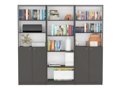 Conjunto de estante para escritório doméstico em melamina de 3 peças com prateleiras e 2 portas, 180.6 cm X 188.4 cm X 2909 cm , Multicolor