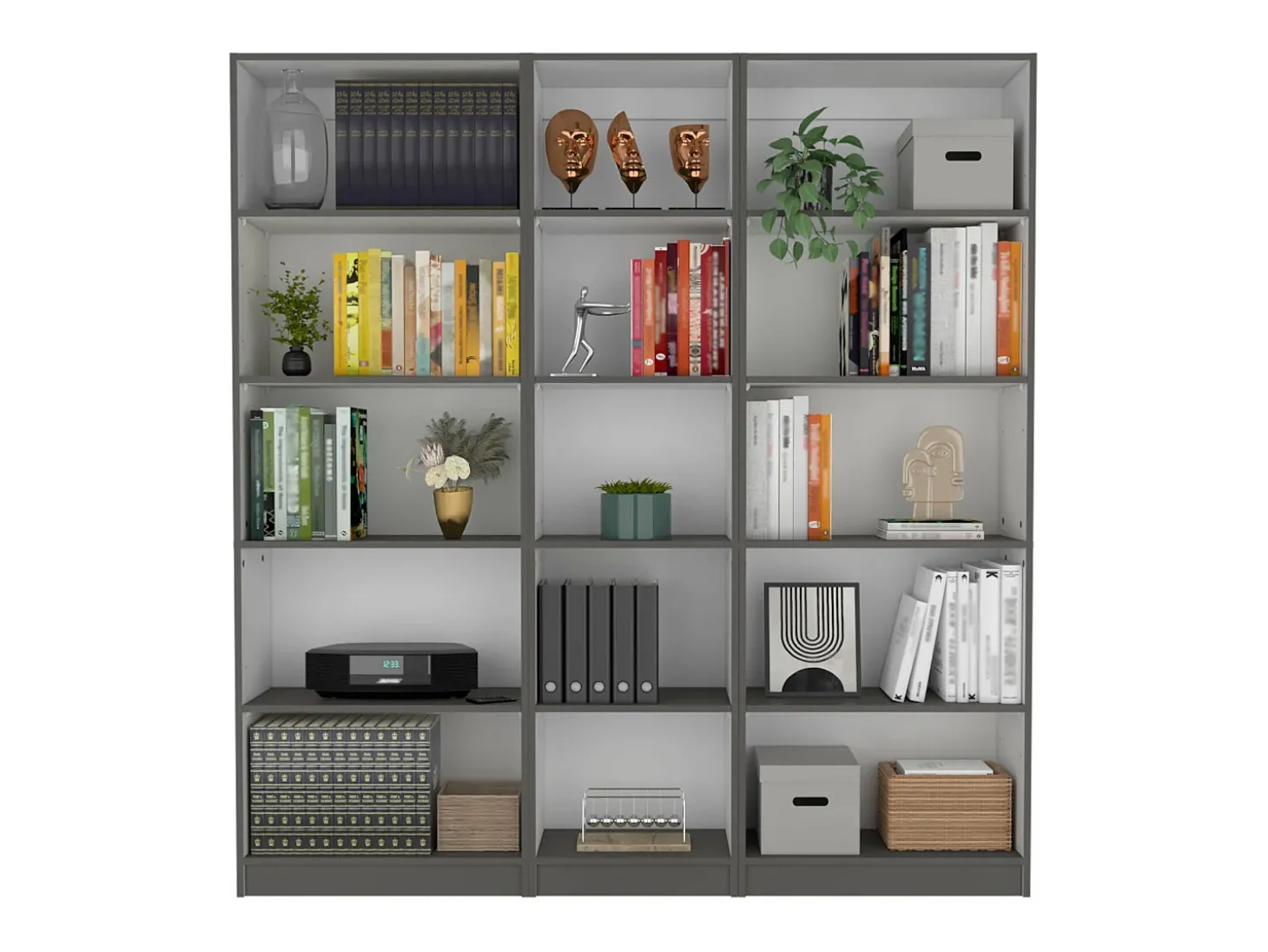 Conjunto de estantes para escritório em melamina de 3 peças com prateleiras, 180.6 cm X 170.6 cm X 29.9 cm , Multicolorido