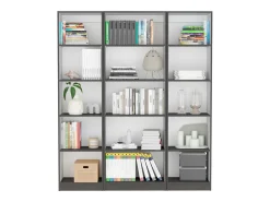 Conjunto de estantes para escritório em melamina de 3 peças com prateleiras e 4 portas , 180.6 cm X 152.8 cm X 29.9 cm , Multicolor
