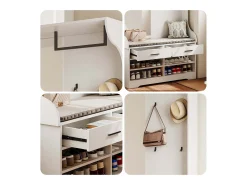 Conjunto de guarda-roupa branco 6 em 1 com espelho e sapateira aberta, 104 x 35 x 180 cm