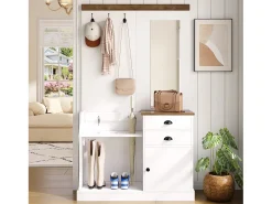 Conjunto de guarda-roupa com espelho - 110,5 x 38 x 191 cm - com 2 gavetas + 1 porta - aglomerado - branco