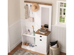 Conjunto de guarda-roupa com espelho - 110,5 x 38 x 191 cm - com 2 gavetas + 1 porta - aglomerado - branco