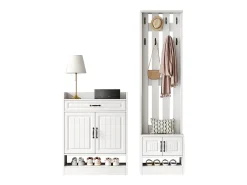 Conjunto de guarda-roupa com sapateira e sapateira + 8 ganchos + 4 portas + 1 gaveta - aglomerado - branco