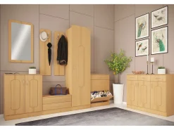 Conjunto de guarda-roupa de madeira VCM | Móveis de piso | Dimensões por painel: A. 110 x L. 27 x P. 2 cm | Por painel 2 ganchos - Balia (faia)