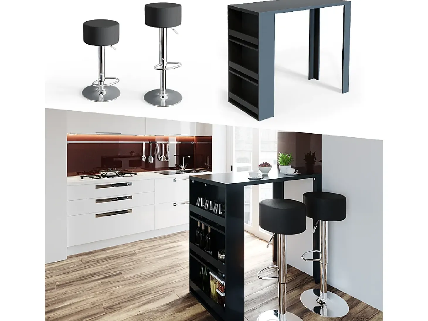Conjunto de mesa de bar antracite 57x117x106