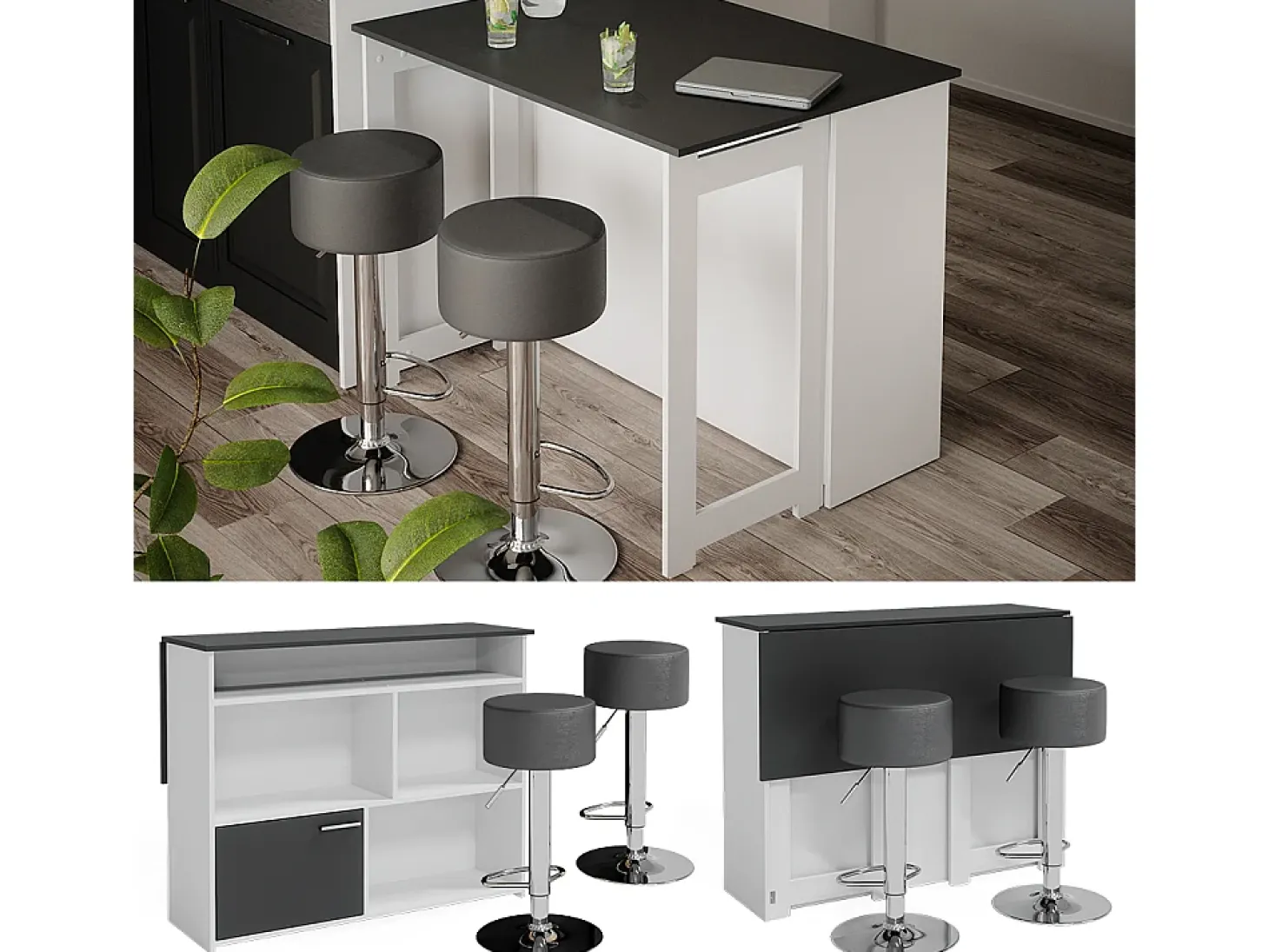 Conjunto de mesa de bar antracite/branco 116x37x90.5 dominic