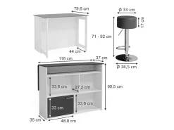 Conjunto de mesa de bar antracite/branco 116x37x90.5 dominic