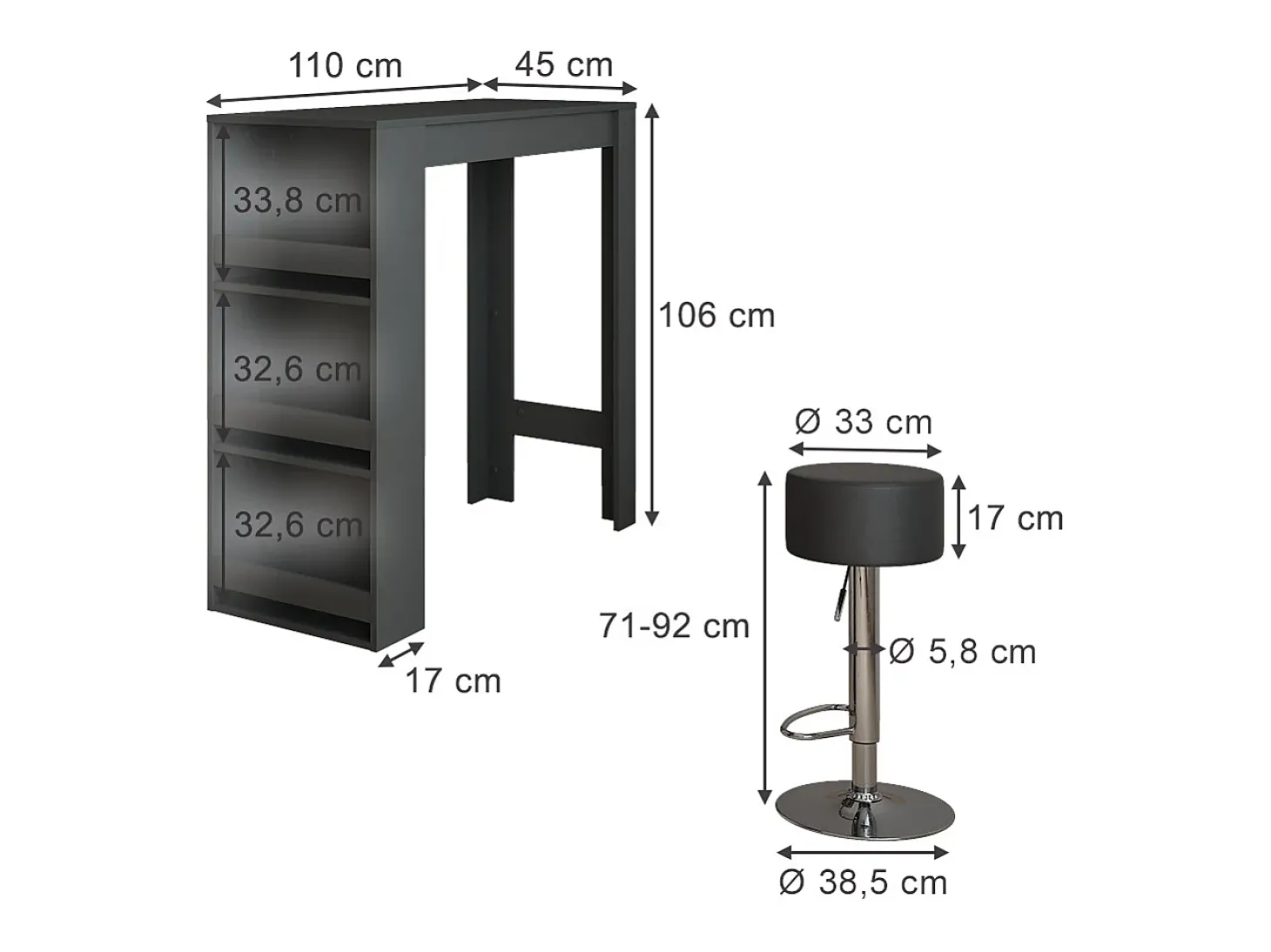 Conjunto de mesa de bar antracite 45x110x106 repose