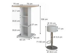 Conjunto de mesa de bar branco/sonoma 75x75x106 repose