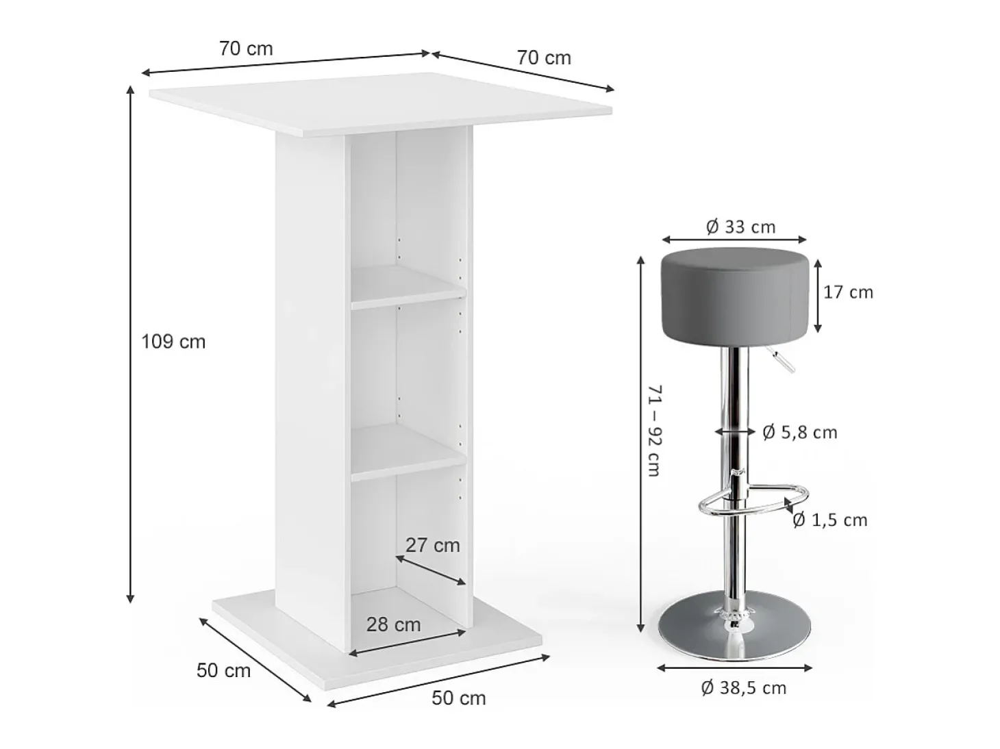 Conjunto de mesa de bar betão 70x70x109 rodeo