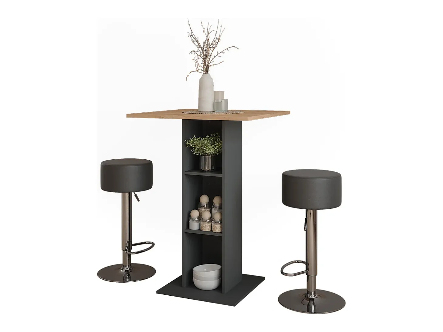 Conjunto de mesa de bar carvalho goldkraft/antracite 75x75x106 repose