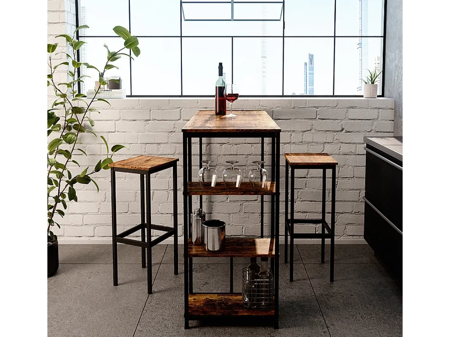 Conjunto de mesa de bar madeira antiga 120x50x105 fyrk