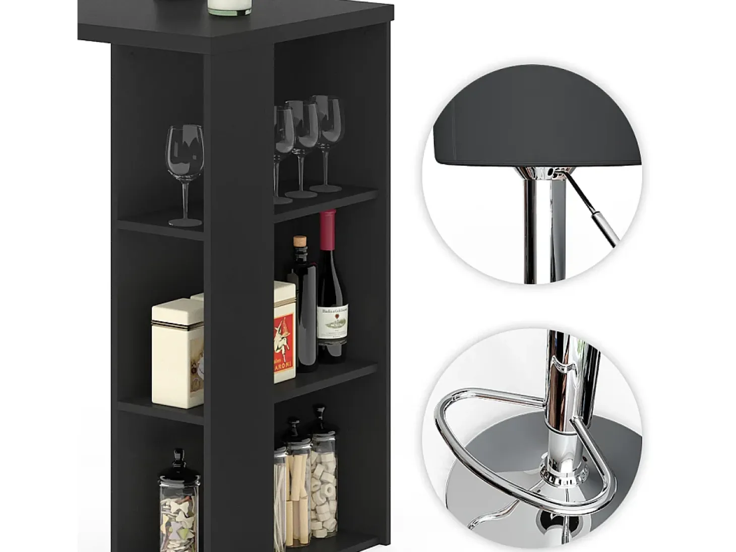 Conjunto de mesa de bar preto 120x60x105.6 noel