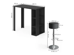 Conjunto de mesa de bar preto 120x60x105.6 noel