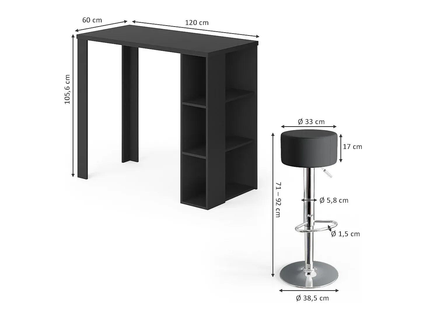 Conjunto de mesa de bar preto 120x60x105.6 noel