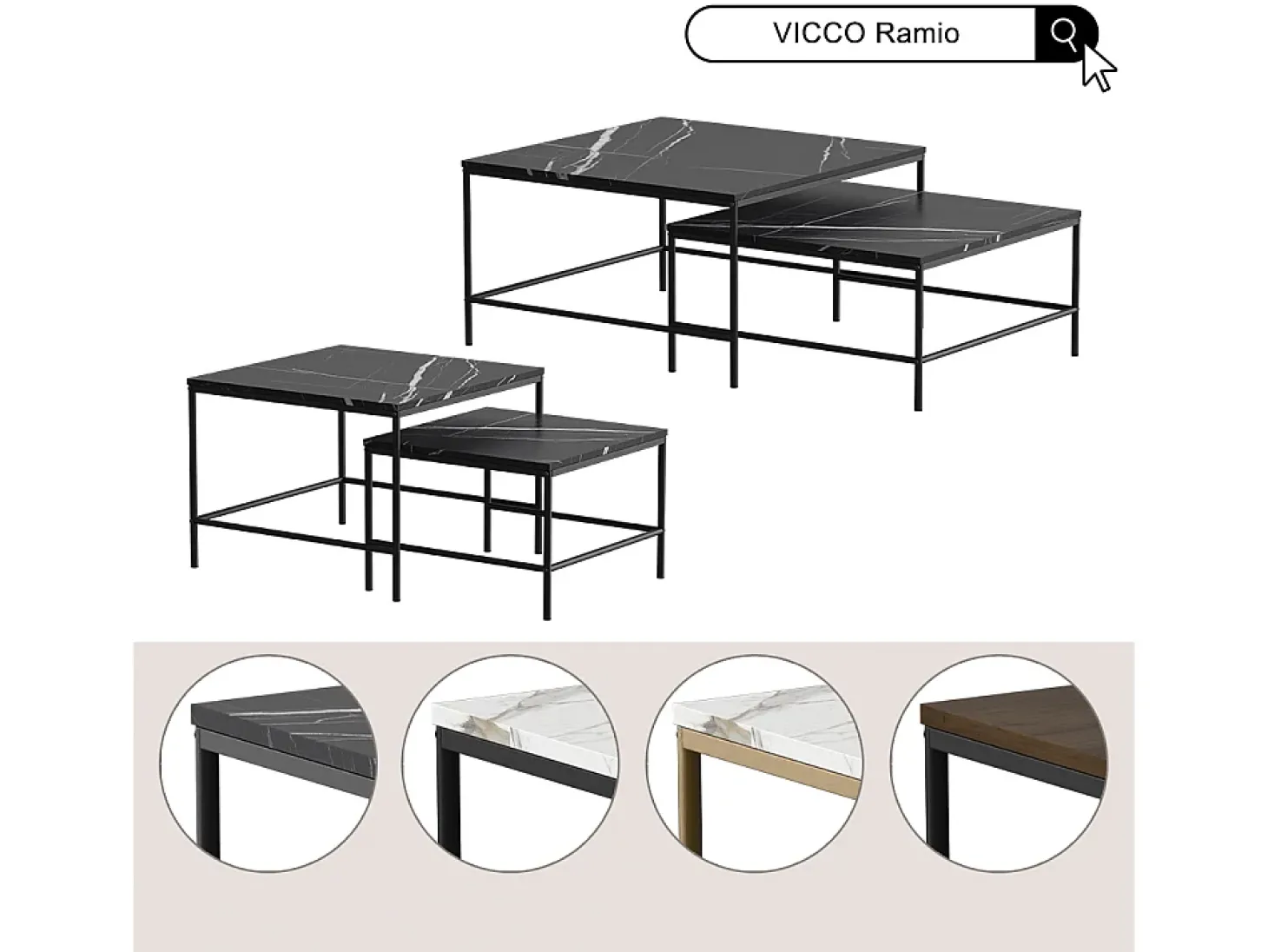 Conjunto de mesa de centro branco/dourado 60x60x45 ramio