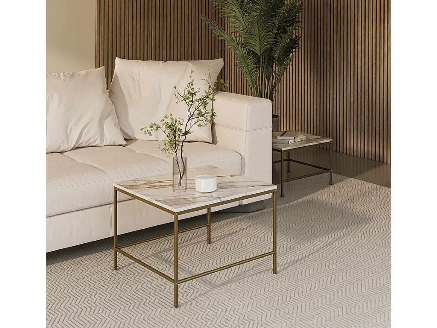 Conjunto de mesa de centro branco/dourado 60x60x45 ramio