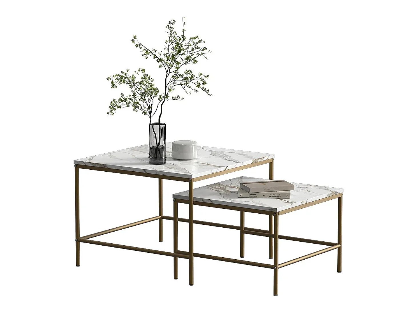 Conjunto de mesa de centro branco/dourado 60x60x45 ramio