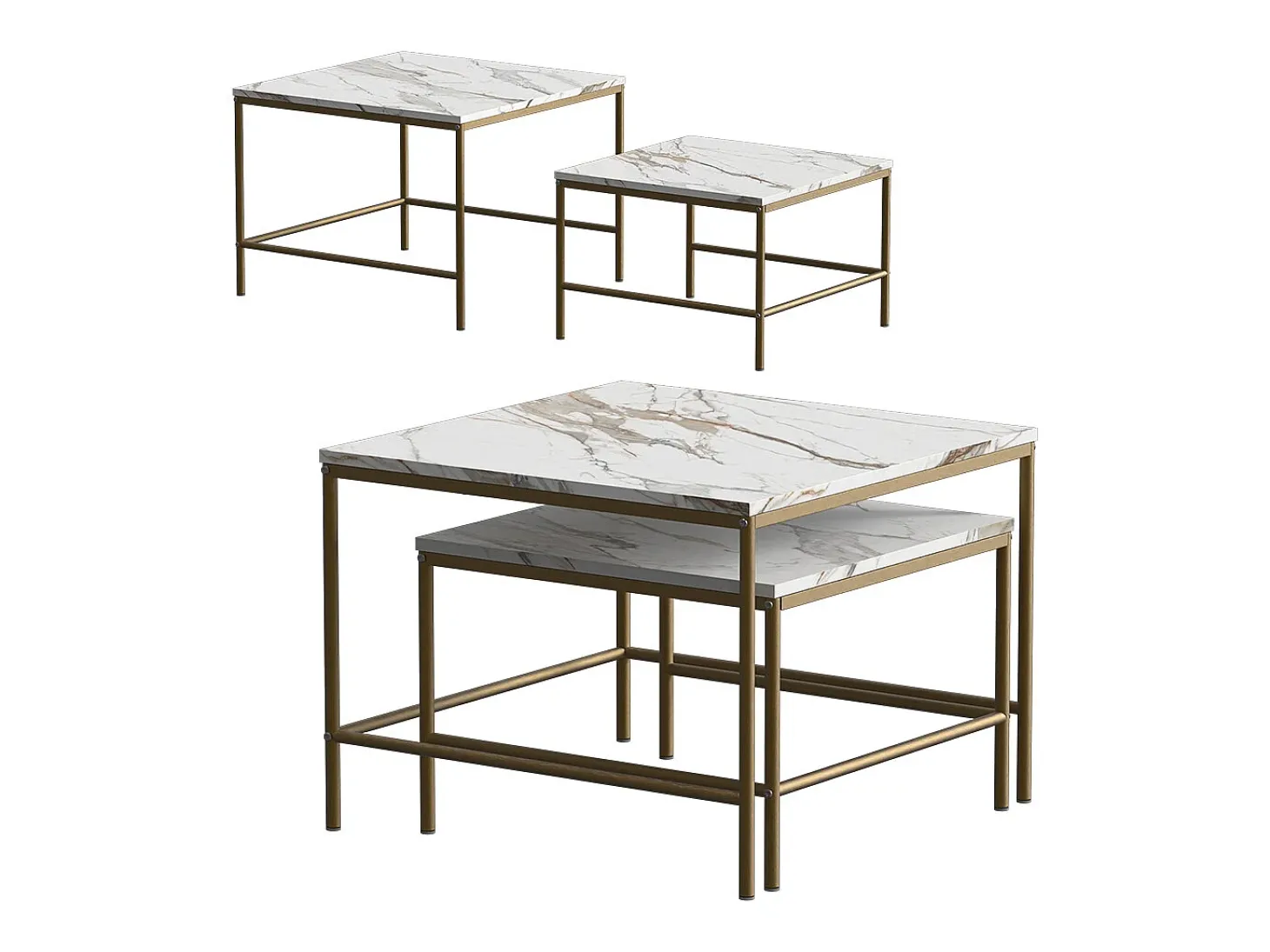 Conjunto de mesa de centro branco/dourado 60x60x45 ramio