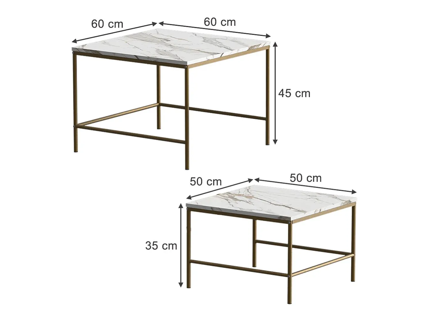 Conjunto de mesa de centro branco/dourado 60x60x45 ramio