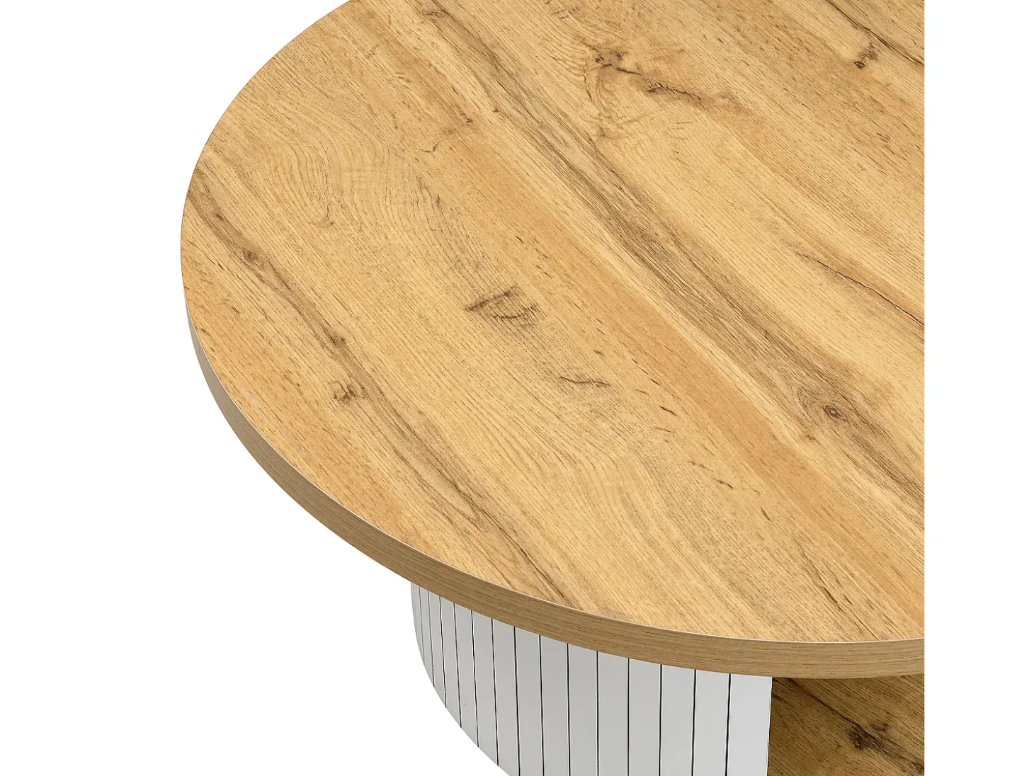Conjunto de mesa de centro - Tampo redondo - com compartimentos de armazenamento - MDF - Natural