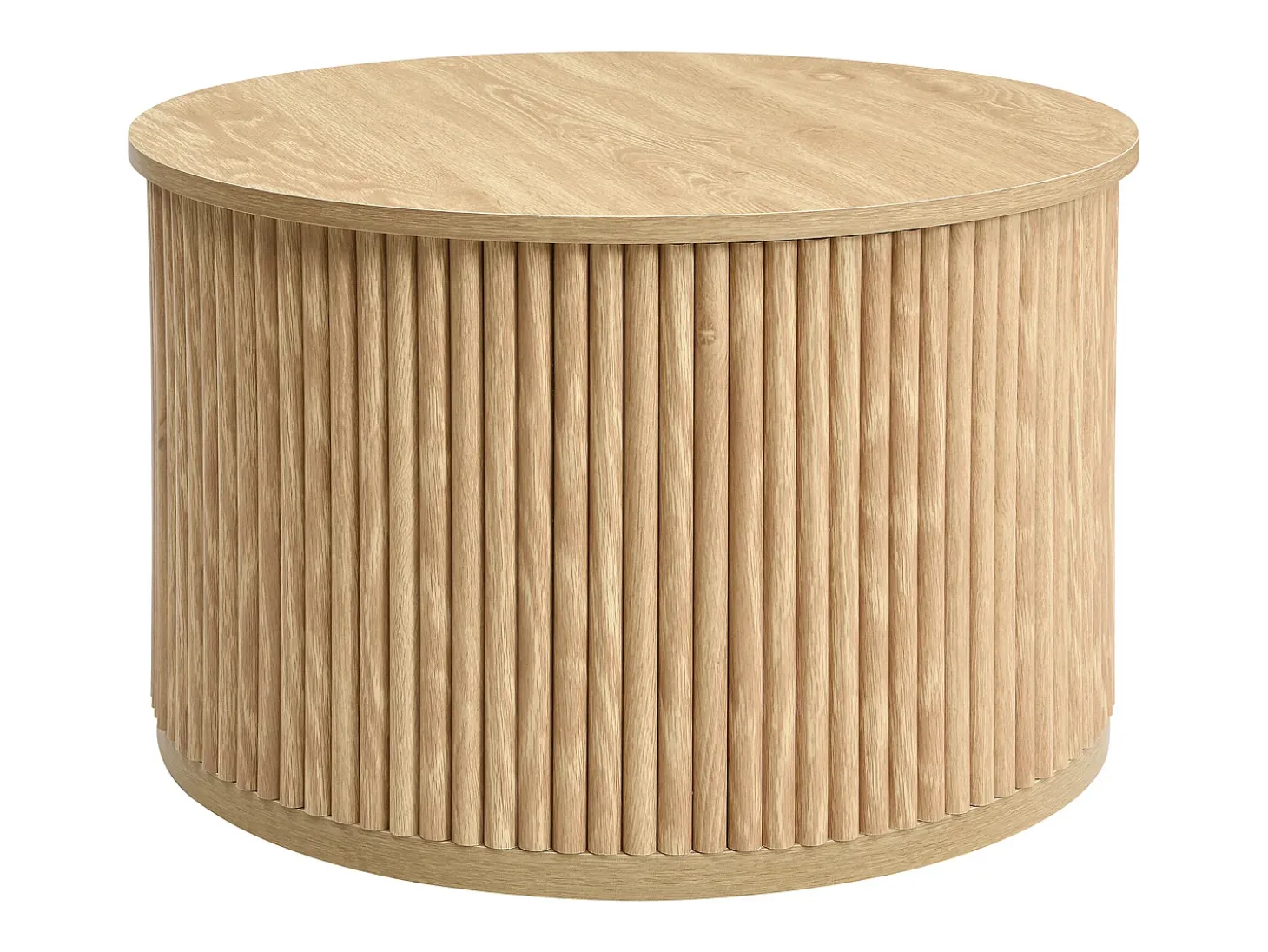 Conjunto de mesa de centro - Tampo redondo - Padrão de listras verticais - MDF - Natural