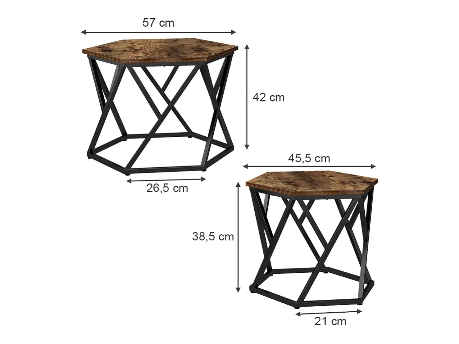 Conjunto de mesa de centro carvalho rústico 57x57x42 fyrk