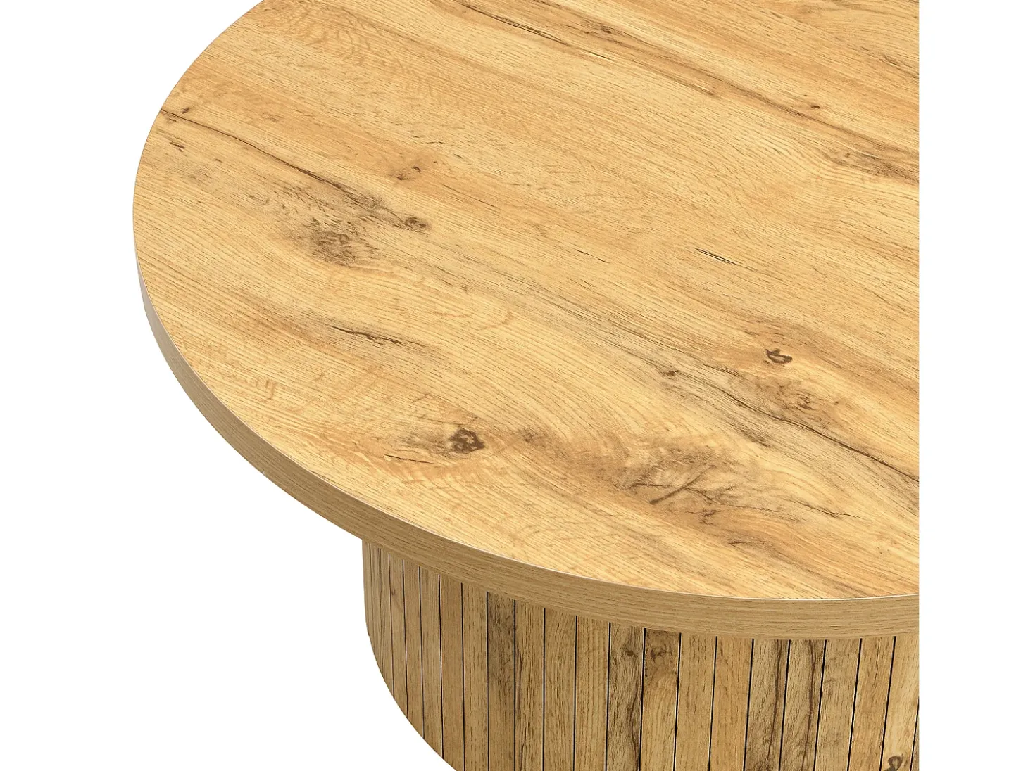 Conjunto de mesa de centro - Tampo redondo - Padrão de listras verticais - MDF - Natural