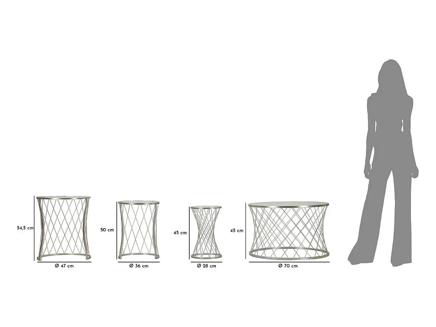 Conjunto de Mesas Auxiliares VKH571, Prata, 70x70x45 cm, Kendra Home