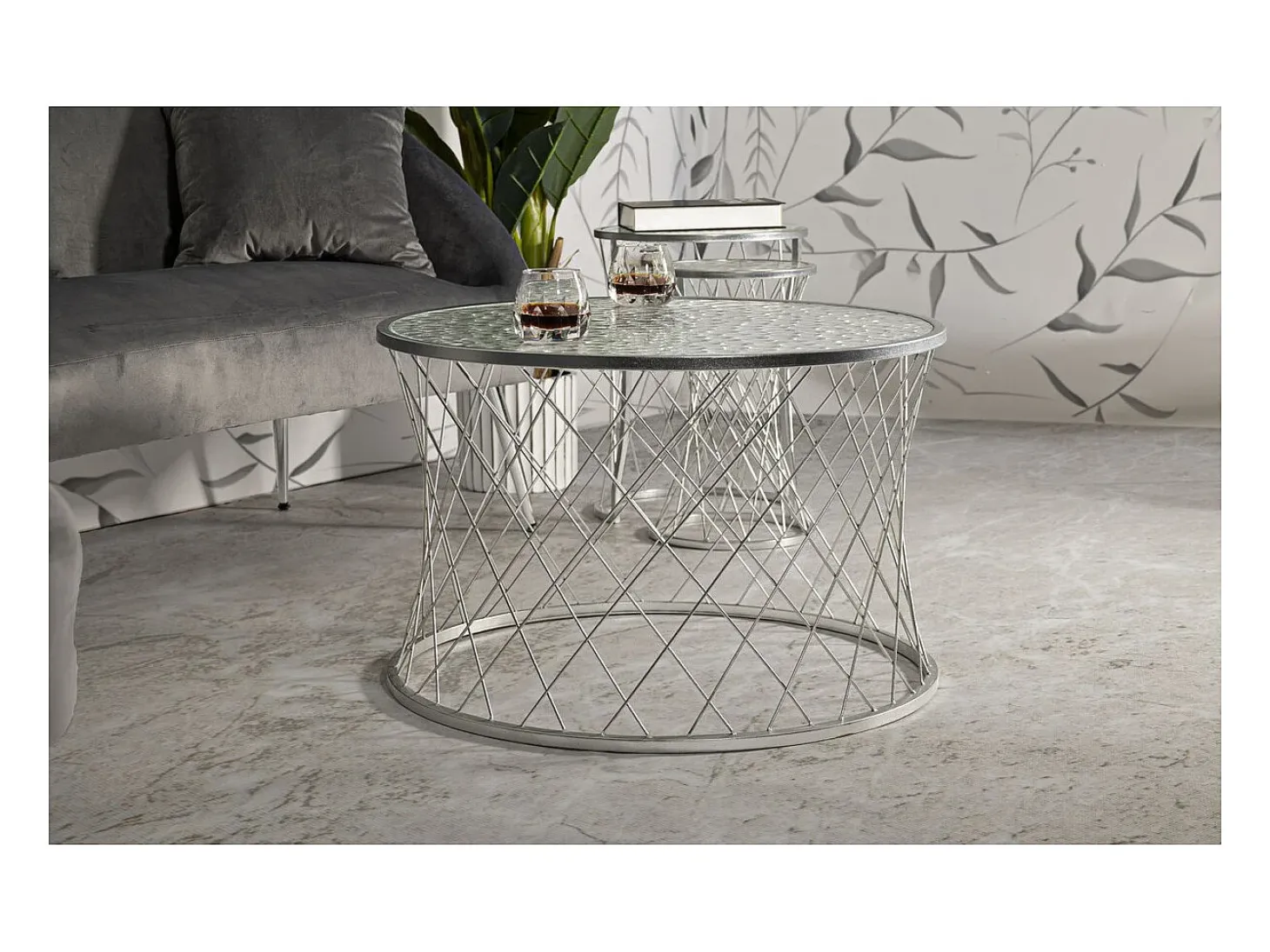 Conjunto de Mesas Auxiliares VKH571, Prata, 70x70x45 cm, Kendra Home