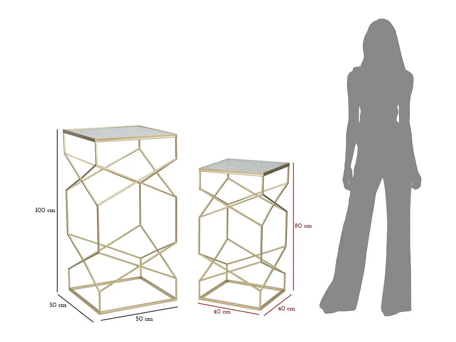 Conjunto de Mesas Auxiliares VKH595, Ouro, 50x50x100 cm, Kendra Home
