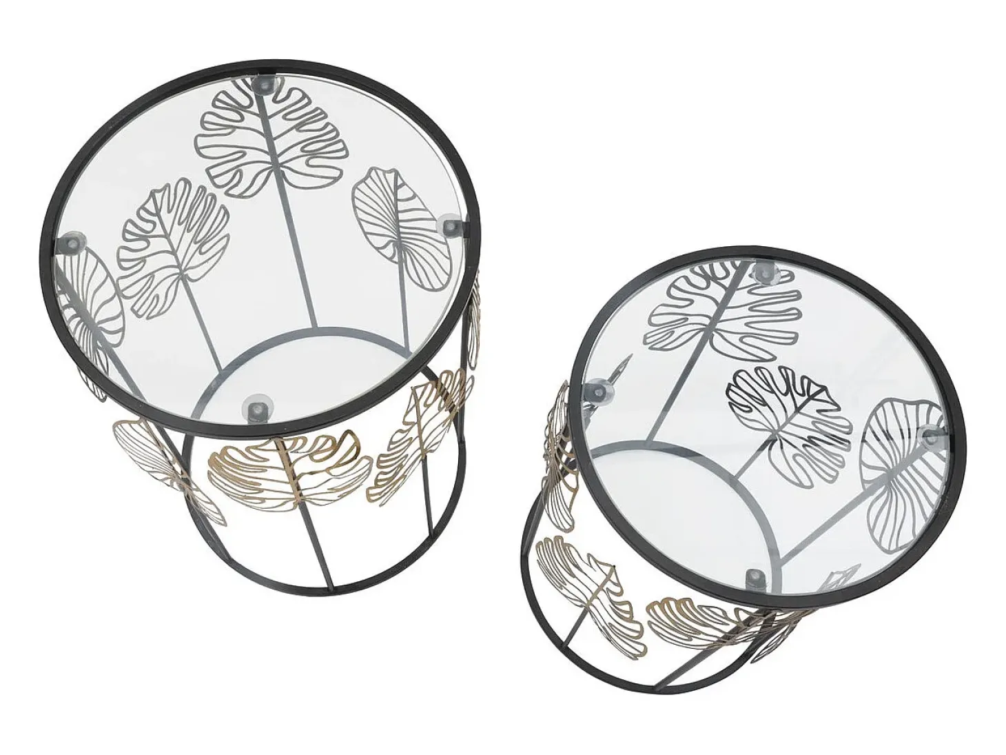 Conjunto de Mesas Auxiliares Folha 67, Preto, 38x38x55 cm, Kendra Home