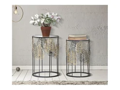 Conjunto de Mesas Auxiliares Folha 67, Preto, 38x38x55 cm, Kendra Home