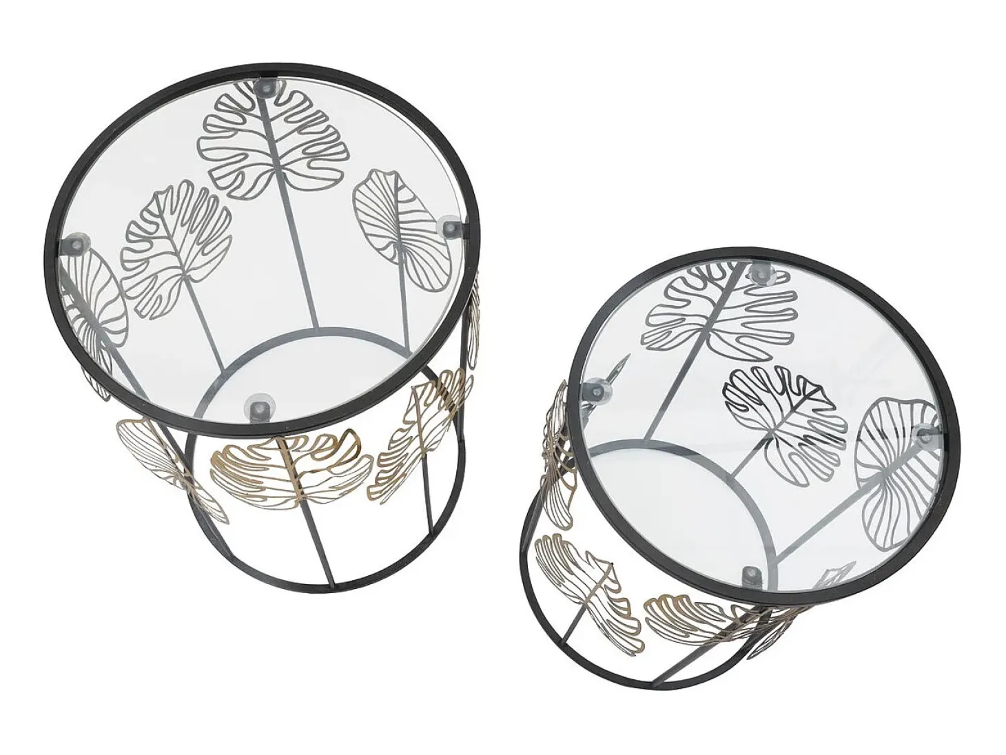 Conjunto de Mesas Auxiliares Folha 67, Preto, 38x38x55 cm, Kendra Home