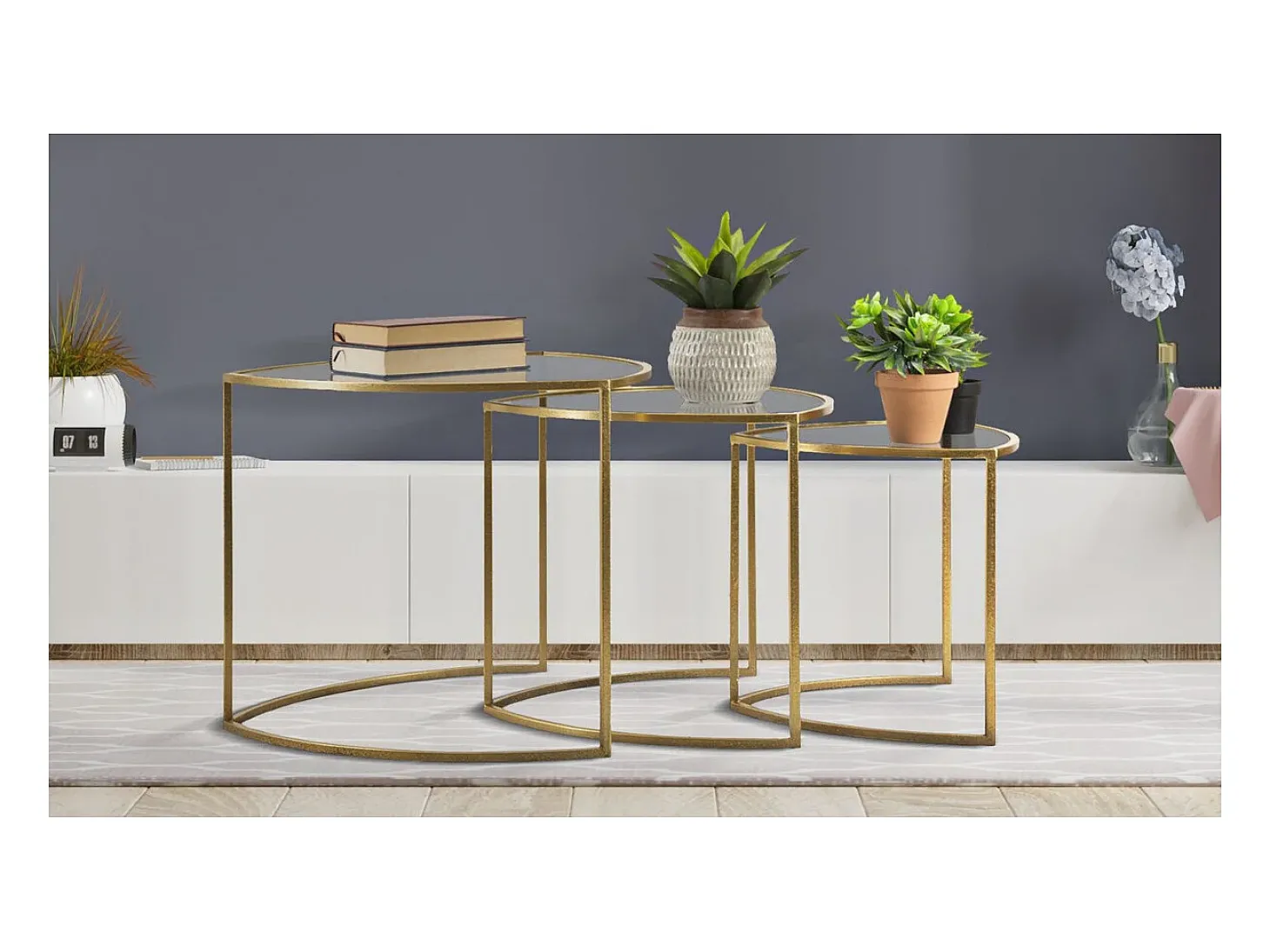 Conjunto de Mesas Auxiliares VKH553, Ouro, 60x60x50 cm, Kendra Home