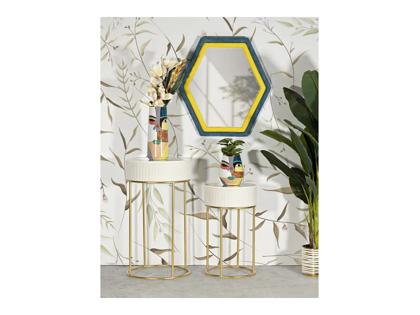 Conjunto de Mesas Auxiliares VKH772, Bege, 50x50x90 cm, Kendra Home