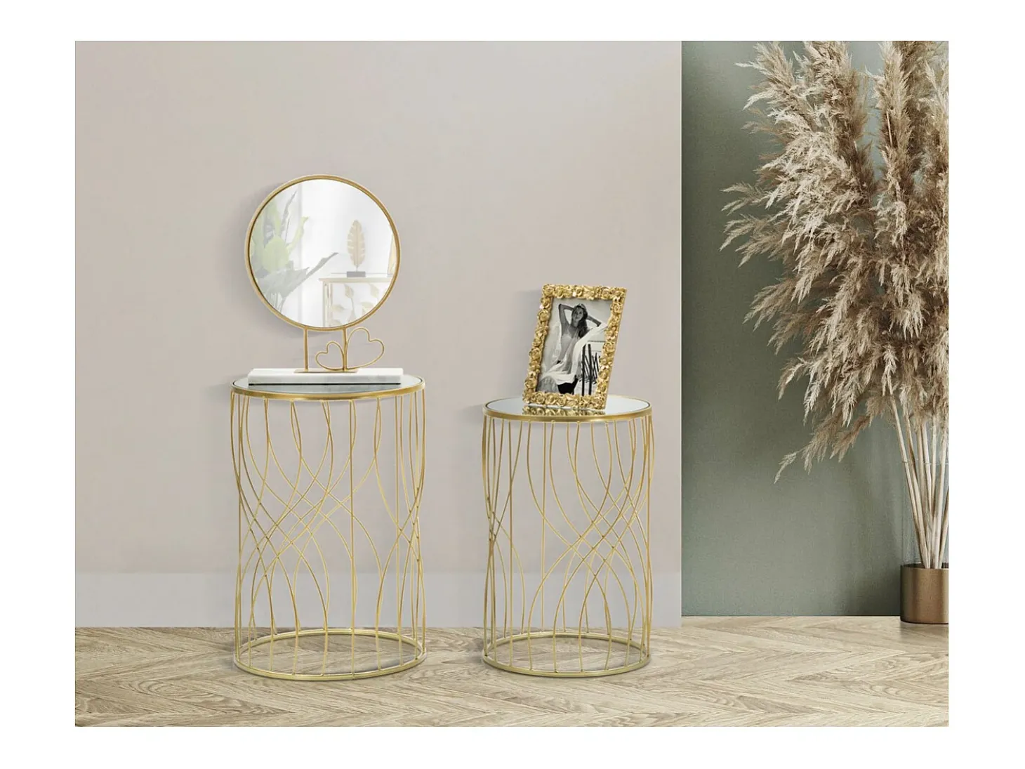 Conjunto de Mesas Auxiliares VKH545, Ouro, 38x38x55 cm, Kendra Home