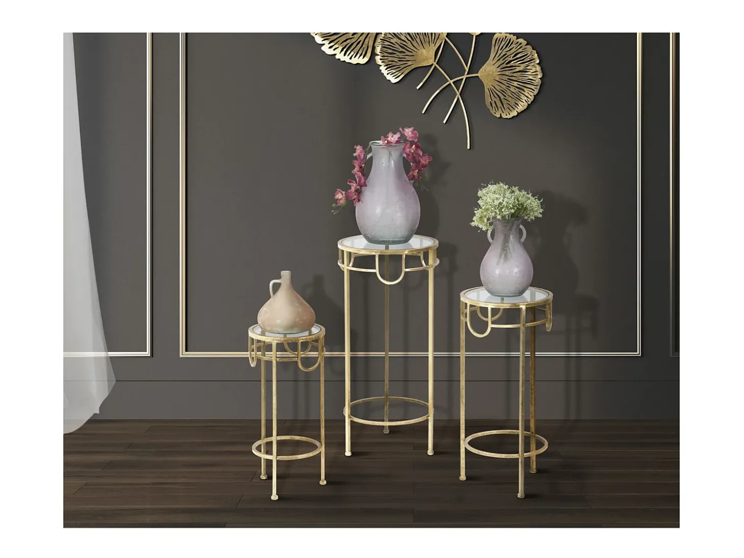 Conjunto de Mesas Auxiliares VKH428, Ouro, 33x33x70 cm, Kendra Home