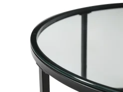 Conjunto de mesas de centro empilháveis em MDF e vidro temperado - Transparentes e naturais - REMINA