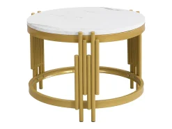 Conjunto de mesas de centro com tampo em efeito mármore - Estrutura em metal dourado