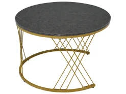 Conjunto de mesas de centro empilháveis em madeira - folheado com efeito mármore branco e metal dourado - MDF - para sala de estar - cinza e branco
