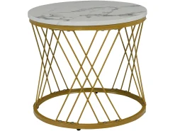 Conjunto de mesas de centro empilháveis em madeira - folheado com efeito mármore branco e metal dourado - MDF - para sala de estar - cinza e branco