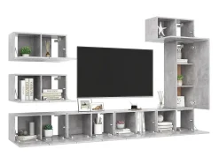 Conjunto de móveis armário aparador tv televisão sala quarto sala 8 peças madeira projetada cinza 02_0025248