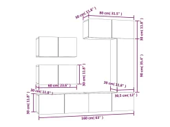 Conjunto de móveis armário aparador TV televisão sala de estar quarto sala de estar 6 peças madeira projetada branco 02_0025015
