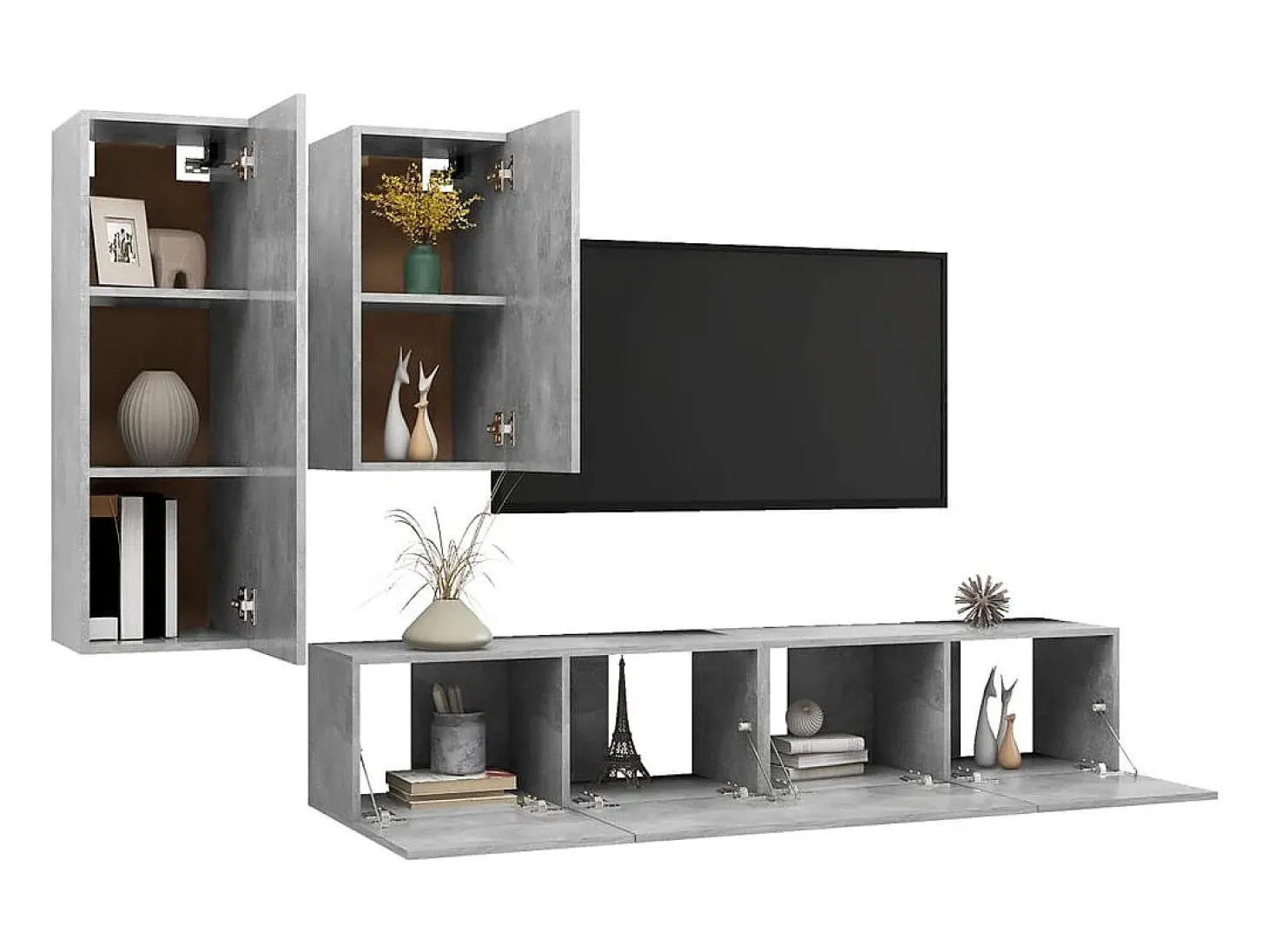 Conjunto de móveis armário aparador TV televisão sala de estar quarto sala de estar 4 peças madeira projetada cinza 02_0024712