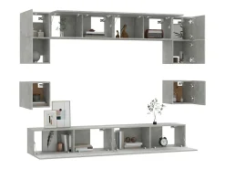 Conjunto de móveis armário buffet TV televisão sala de estar quarto sala de estar 8 peças madeira projetada cinza 02_0025250