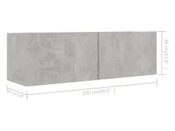 Conjunto de móveis armário aparador TV televisão sala de estar quarto sala 4 peças madeira projetada cinza 02_0024299